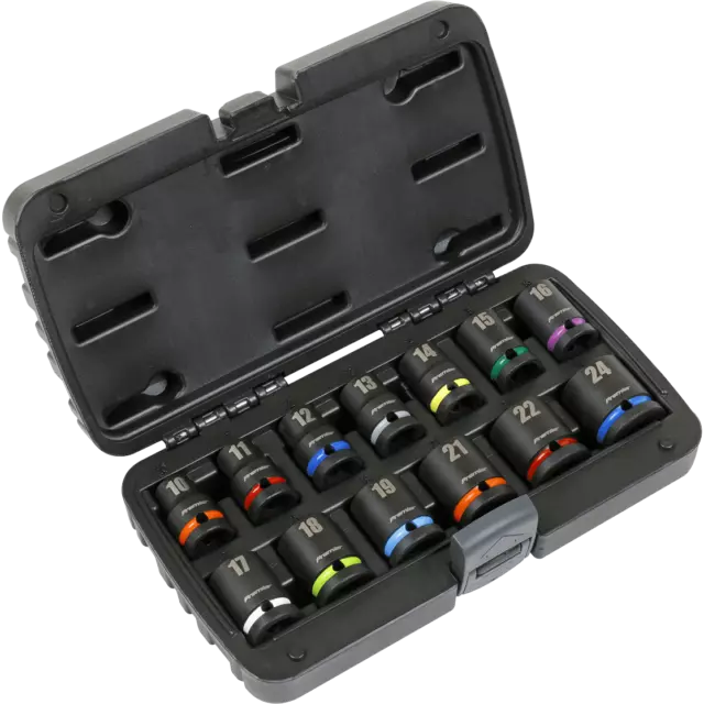 Sealey 13 Piece 1/2" Drive Colour Coded Hexagon Impact Socket Set