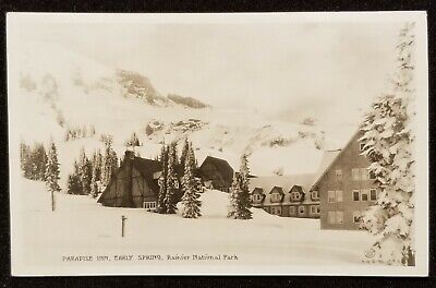 RPPC of Paradise Inn, Early Spring, Mt. Rainier Washington. 1930's