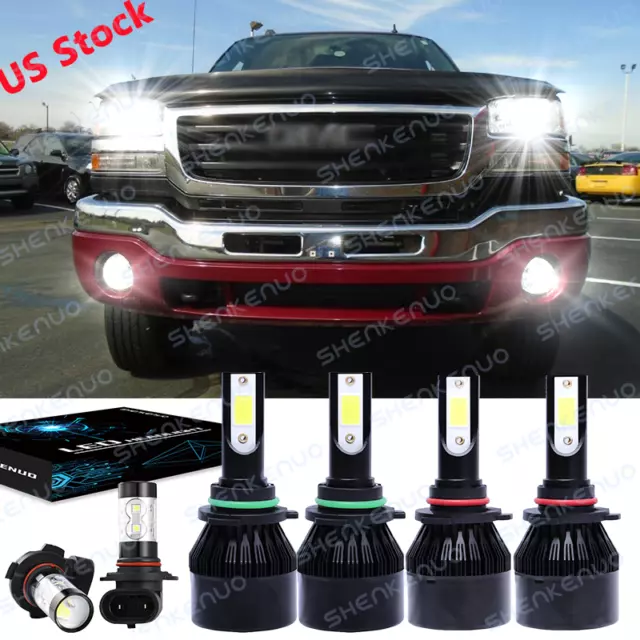 For GMC Sierra 1500 2003-2006 - 6x 6000K LED Bulbs Combo Headlights + Fog Lights