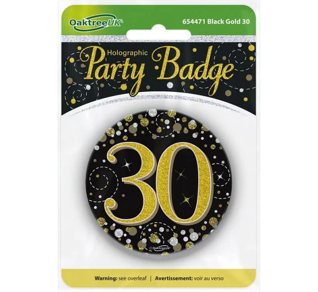 Insignia De Pin Holográfico De 3" 30 Cumpleaños Oro Negro Y Plata