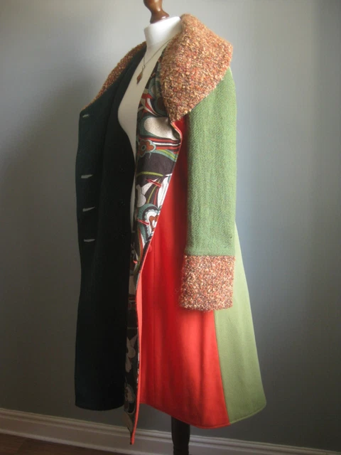 HIPPY BOHO TRENCH COAT wool DUSTER quirky military blanket theatre fit flare 12