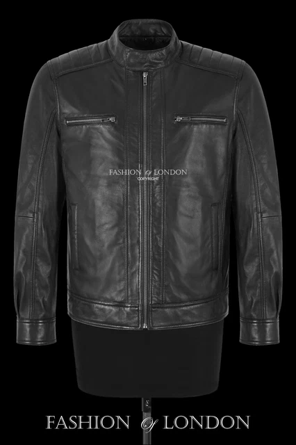 Mens Cafe Racer Zip Up Moto Leather Jacket Black Classic Biker Style Beckham