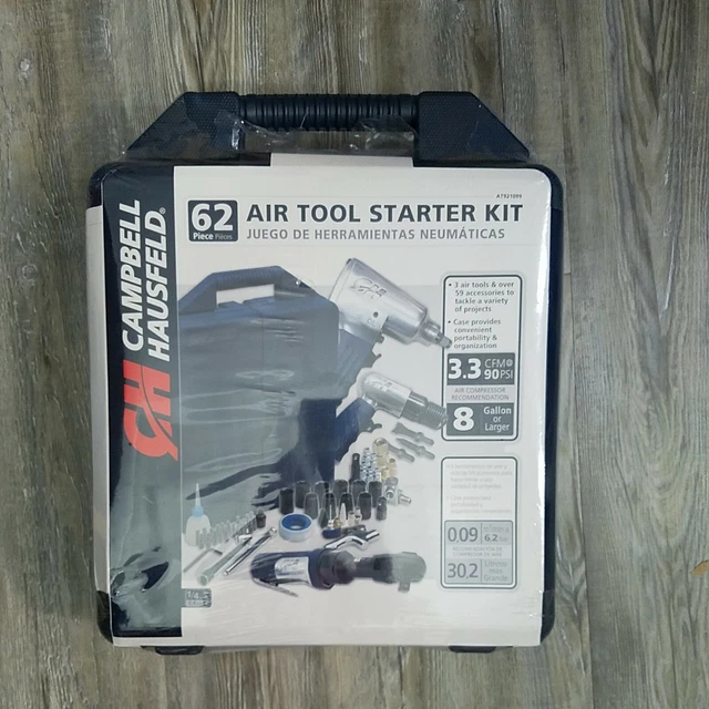 Kit de inicio de herramientas de aire Campbell Hausfeld 62 piezas AT921099 ¡Nuevo sellado!