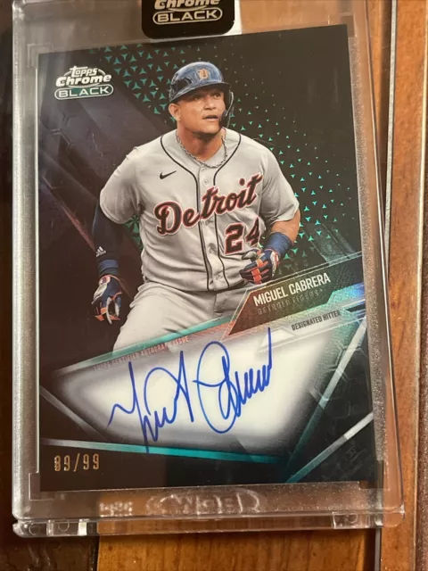 2022 Topps Chrome Black Miguel Cabrera On Card Encased Auto #/99 Green Refractor