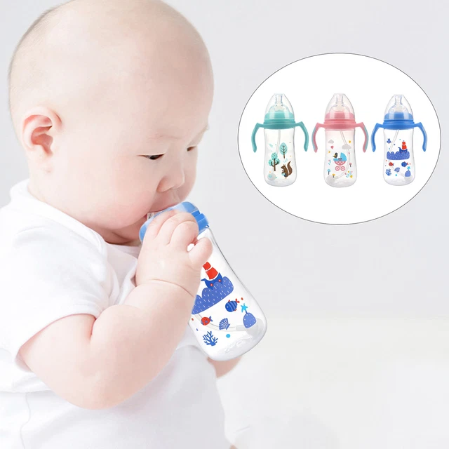 Biberón de alimentación para bebé de 300 ml libre de Bpa patrón de dibujos animados fácil de limpiar anticaída