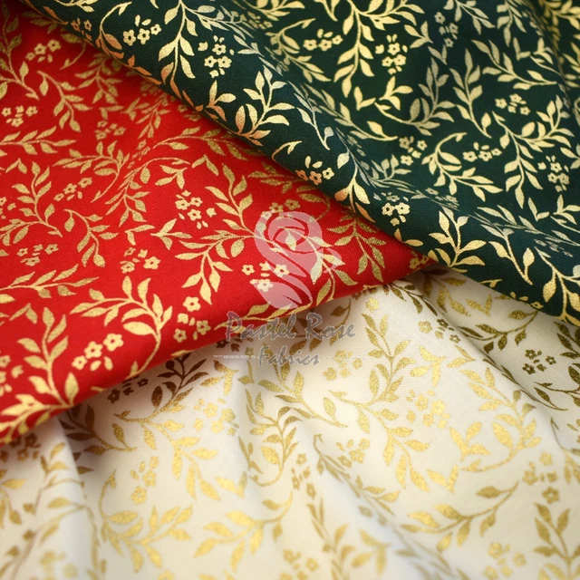 Christmas Metallic Vines printed 100% Cotton Fabric - per Half Metre Clothing