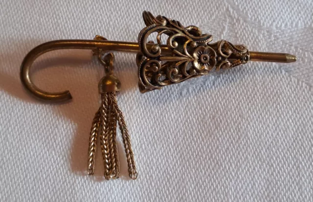 487 - Antike Schirm 🌂  Brosche Vergoldet mit Durchbrucharbeit Länge 48mm