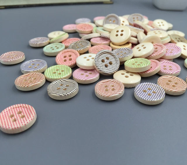 30/50 Pezzi, Bottoni In Legno A 4 Fori, Per Cucito, Scrapbooking - Foto 4