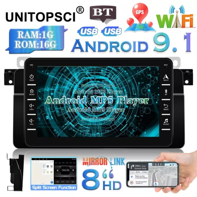 Für BMW 3 Series E46 M3 Android 9.1 Autoradio Stereo GPS Navi Wifi Bluetooth 8"