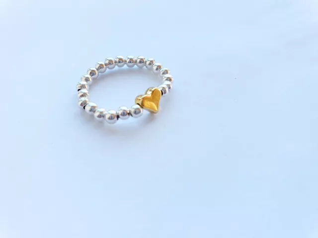 VERKAUF! Atemberaubend schöne Silberkugel Perlen Stretch Finger Ring Weihnachtsgeschenk UK 3