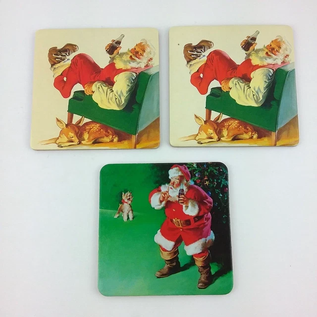 Coca-Cola Coke Santa Holiday Christmas Coaster Set Of 3 - two different styles