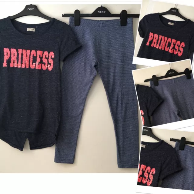 Top e leggings a righe Next ragazza moda paillettes principessa 10 anni