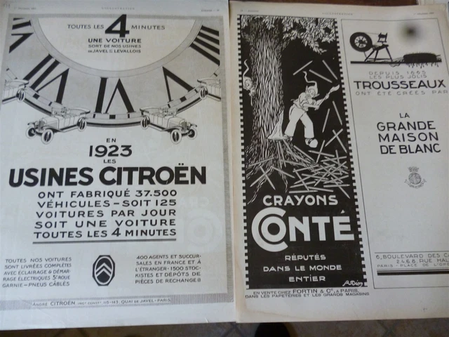 CITROEN 129+ crayons CONTE + MAISON DE BLANC  publicité papier ILLUSTRATION 1923