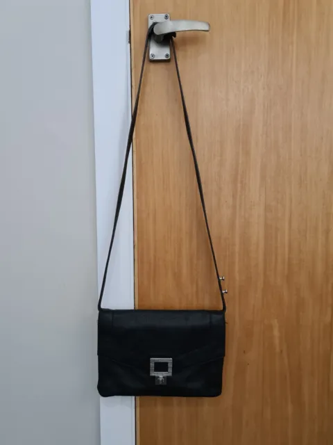 French Connection Black Real Leather Crossbody/Shoulder Bag