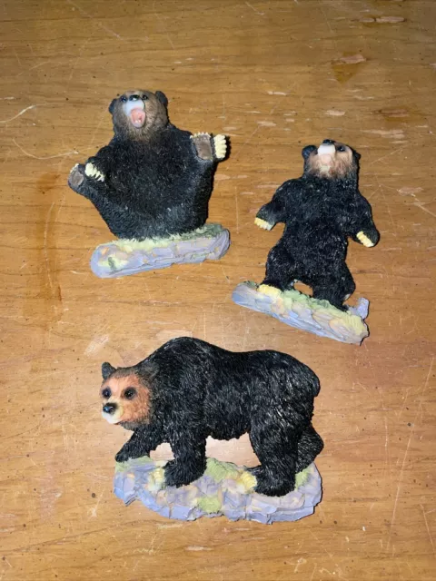 Set Of 3  Of Magnetic Resin Playful Black  Bears