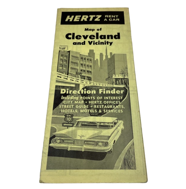 1960 VINTAGE HERTZ Area Map of Cleveland Ohio and Vicinity Points of