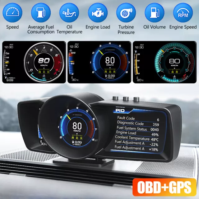 OBD Smart Gauge Head Up Display Car OBD2+GPS HUD Dashboard Display 3 Screens LCD