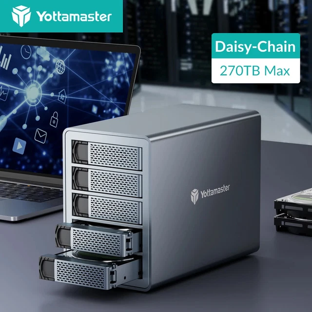 YOTTAMASTER 5 BAY Hard Drive Enclosure Daisy Chain TypeC HDD Enclosure