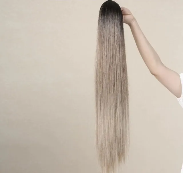 Clip di estensione dei capelli coda cavallo lunga dritta in parrucca sintetica 2