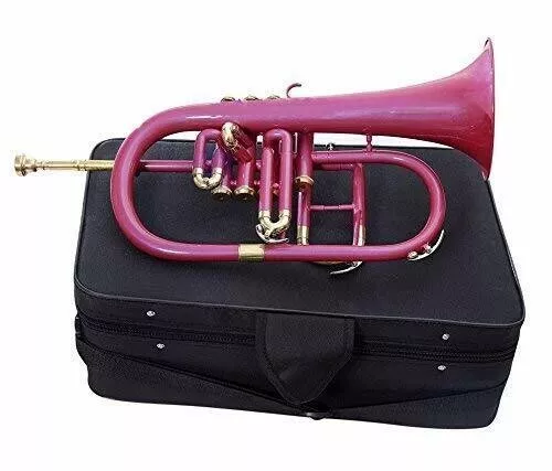 SUMMER SALE NEW 4 VALVE FLUGEL HORN PINK  BRASS FINISH Bb FLAT FLUGEL HORN+M/P