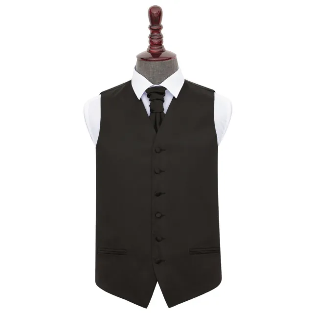 Black Mens Waistcoat Cravat Set Satin Plain Solid Wedding Tuxedo by DQT