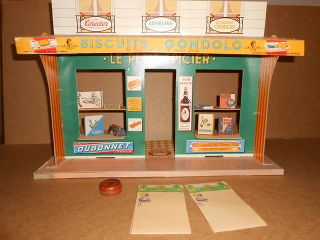 Ancien couvercle vitrine de boîte d'épicerie en tôle publicitaire biscuits Gondolo