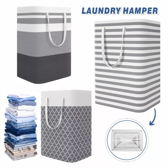 Laundry Basket Washing Dirty Clothes Folding Hamper Bag Storage Bin Handle Large