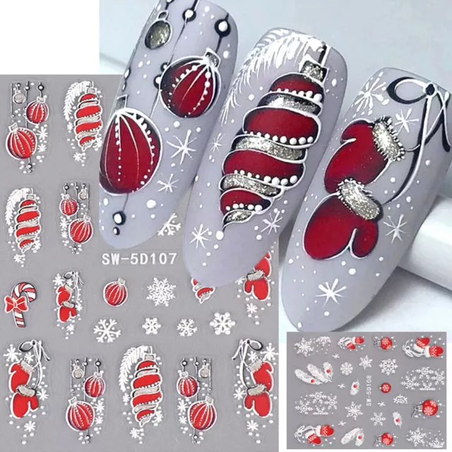 Nail Art Stickers Decals Christmas Red Snowflakes Baubles Reindeer Presents Bulk