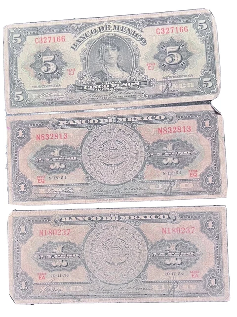 1954 Mexican pesos bills; Lot Of 3