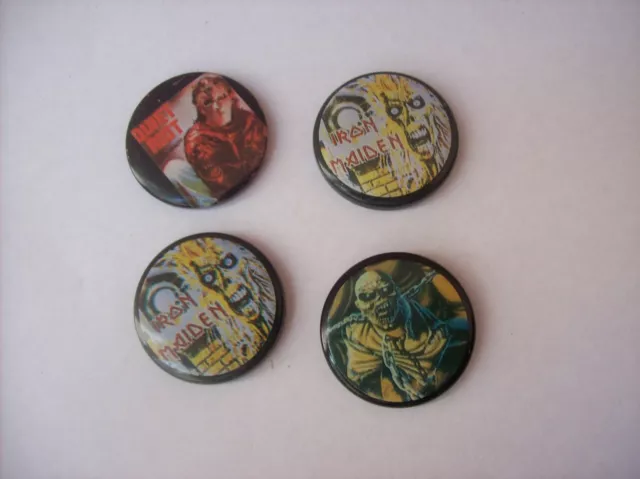 1980's Pins / Buttons Iron Maiden and Quiet Riot ~ Lot of 4 Vintage Button's