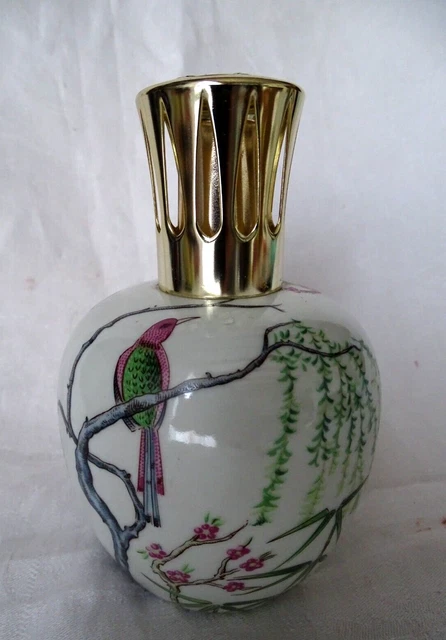 Lampe Berger japonisante Porcelaine Revol Oiseaux ,bambou