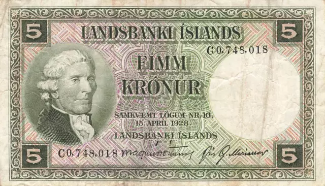 Island Iceland 5 Kronur 1928 P32b Fine #00107