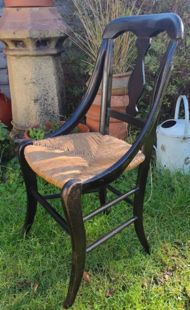 Antique Victorian Ebonised Child’s Rush Seat Chair