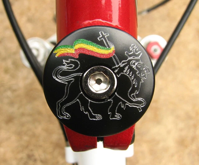 CONQUERING LION OF JUDAH HEADSET STEM TOP CAP 1 1/8" Custom Engraved Black Rasta