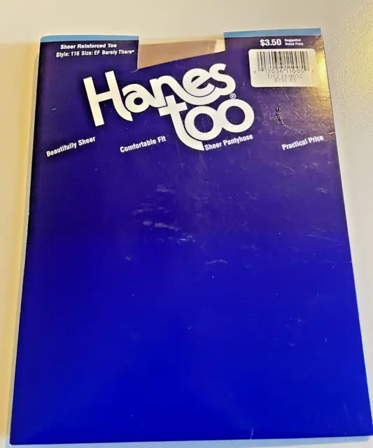 Pantyhose 1994 Hanes Too NWT Size EF Barely There Style116 Sheer Reinforced Toe