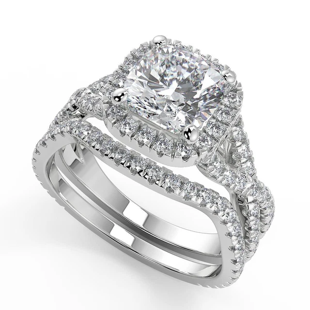 1.8 Ct Cushion Micro Pave Halo Infinity Diamond Engagement Ring SI2 G Treated