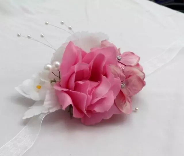 Corsé de muñeca rosa/blanco con flores de orquídea/perlas - baile de graduación, boda, fiesta 2