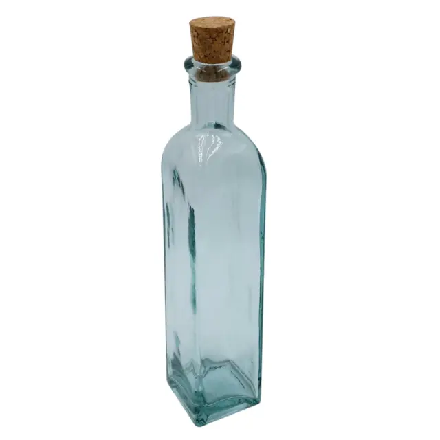 Green Glass Bottle with Cork, Square - 10 oz Capacity 2