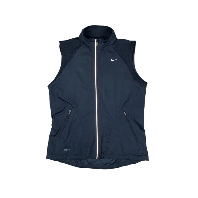 NIKE running womens reflective zip up jacket removable sleeves VGC black medium