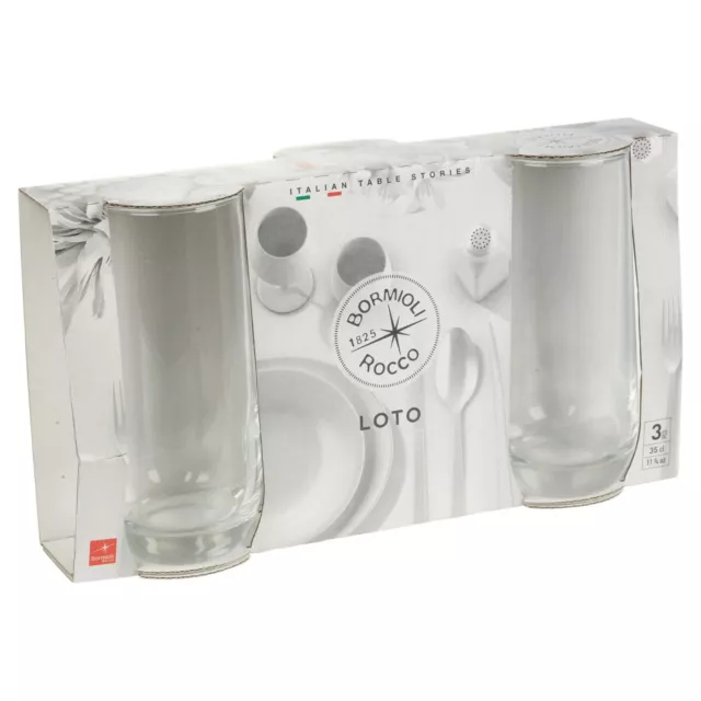 3 or 6 Bormioli Rocco Loto 350ml Tall Tumber Hi Ball Drinking Juice Glasses Cup