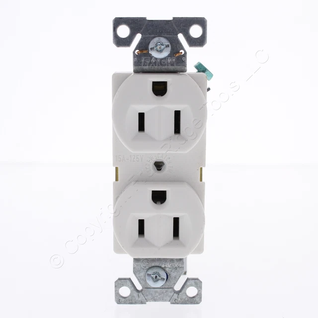 Eaton White COMMERCIAL Grade Duplex Outlet Receptacle 5-15R 15A 125V Bulk BR15W