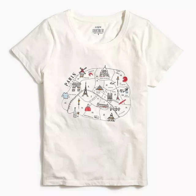 J Crew Women's Paris Map Graphic T shirt Ivory Tee 20 Arrondissements L 2X NEW