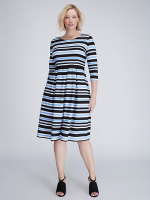 Lane Bryant Womens 14 16 22 24 Striped Double Knit Fit Flare Dress Jigsaw 1x 3x