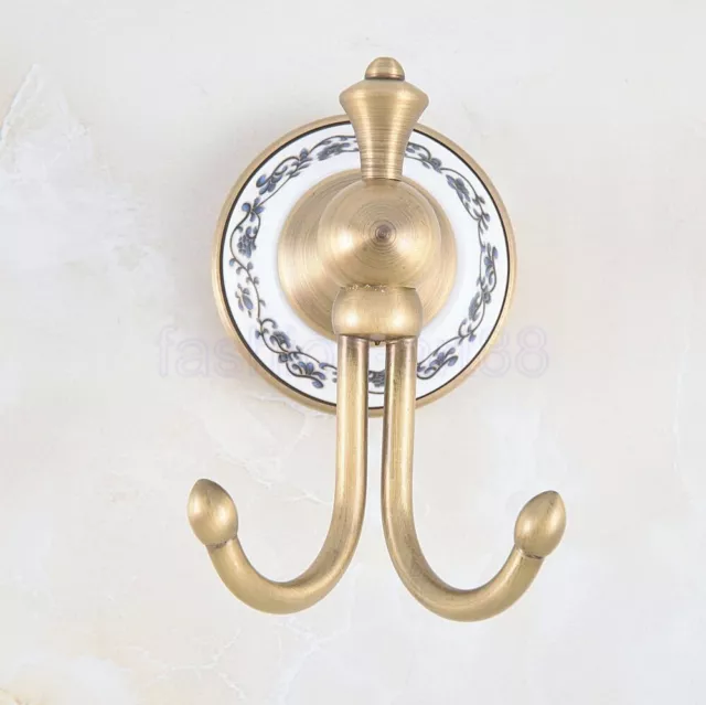 Wall Mount Antique Brass Bathroom Towel Coat Hooks Dual Robe Hook Hanger fba776