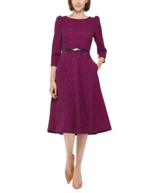New $139 Calvin Klein  Women's Midi 3/4 Sleeve V-Neck Fit & Flare Dress A4293