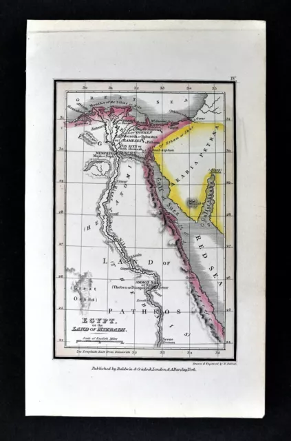 1831 Palmer Map Egypt Mizraim Rameses Moses Nile Hebrew Old Testament Bible