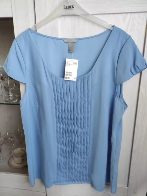 H & M: Sehr süßes Blusen Top Gr.44 NEU! Biesen Chiffon Hellblau Super schön!