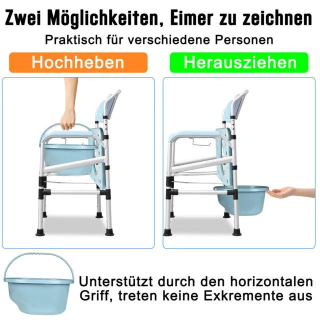 Alu Toilettenstuhl Toilettenhilfe Rückenlehne höhenverstellbar Duschstuhl 200 Kg 3