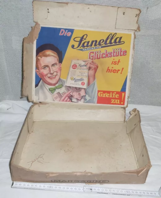 karton versand schachtel reklame sanella margarine gewinn spiel alt deko 1920 er