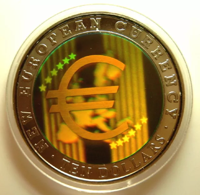 Liberia 10$ 2003 Ø40mm Hologramm Farbe €-Zeichen Europäische Währungen